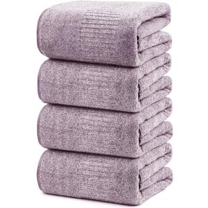 SEISSO Bath Towels 4 Pack Large Bathroom Bamboo Viscose Towels 35 x 63 Plush Soft Bath Towel for Shower Extra Absorbent Jumbo Bath Sheet - Multipurpose Use as Sports, Travel, Fitness, Yoga (Purple)