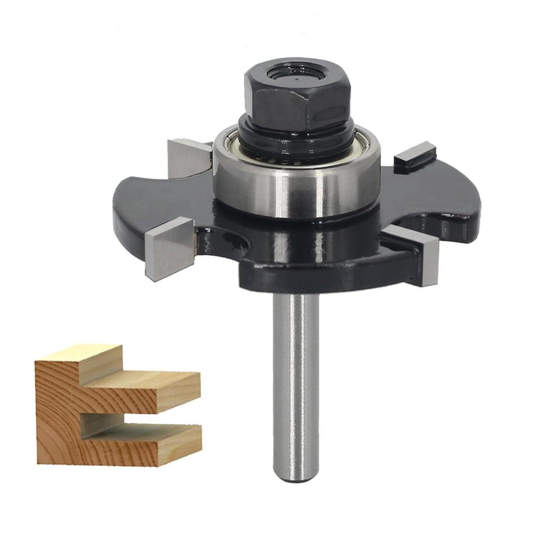 Slot Cutter Router Bit 1/4 Shank - 4-Wings, 9/16" Depth, 1/4" Height, Carbide Tip, Wood Slotting Cutter Bit, for Groove Edges, T-moldings, Biscuit