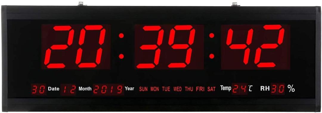 Rsobl 21.6 Inch Oversized LED Digital Wall Clock Large Display with Indoor Temperature Date and Day of Week,Electric Wall Clock/Calendar Timer Home Decor, Red