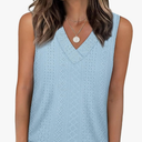 WIHOLL Tank Top for Women Summer Outfits V Neck T Shirts Trendy Eyelet Sleeveless Basic Beach Vacation Clothes, S