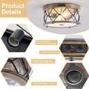 Motion Sensor Outdoor Flush Mount Ceiling Light, Industrial Glass Rustic Wood-Like Finish 2-Light Ceiling Lamp for Porch, Entryway, Garage, Timer and Sensitivity Adjustable (Wood-Like-Round)