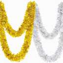 BLEUM CADE 2Pcs 65.6Ft Silver and Gold Tinsel Garland, Christmas Tinsel Garland for Xmas Tree St Patricks Day Decorations Holiday Birthday Wedding Party Supplies (2 Pcs)