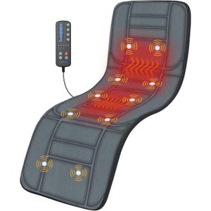 Massager Pad, Back Massager with Heat and 10 Vibrating Motors for Pain Relief, Body Massage for Back, Lumbar,Leg, Gifts for Men Women, Long 53" (Black)