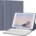 Keyboard Case for iPad 9th/8th/7th Generation 10.2 Inch 2021/2020/2019, Soft TPU Back Stand Cover Smart Case with Pencil Holder, Magnetically Detachable Wireless Bluetooth Keyboard, Purple
