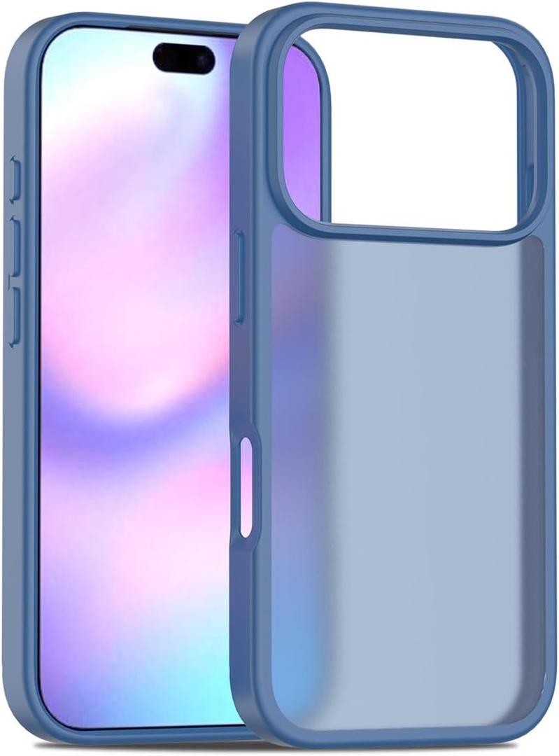 PinLiSheng Matte Case for iPhone 17 Pro Case,Shockproof Protective Hard Back Slim Phone Case,Frosted Translucent Back Phone Cover, Anti-Fingerprint - Blue