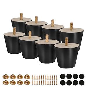 FoDau770 Black Rubber Wood Furniture Legs 2 Inches, Straight Tapered Wood Feet Mid Century Sofa Legs Set of 8, 5/16" UNC Furniture Feet for Cabinet Couch Dresser Chair Ottoman Table