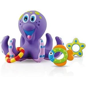 Nuby Floating Octopus Toy with 3 Hoopla Rings - Baby Bath Toy for Boys and Girls - 18+ Months - Purple (Pack of 1)