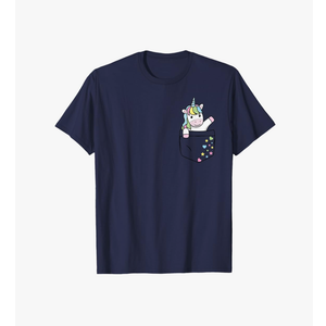 Cute Unicorn in My Pocket colorful pastel Magical Stars Gift T-Shirt, XL, Navy Blue