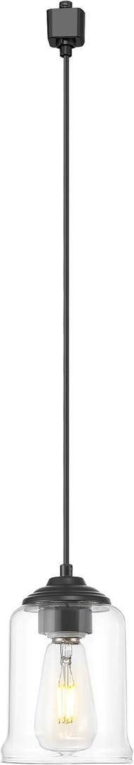 zeyu H Type Cord Adjustable Black Track Lighting Pendant, 1-Light Track Mount Light for Kitchen Island, Clear Glass Shade, Black Finish, ZSL104TP BK