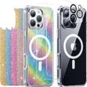 Meifigno Designed for iPhone 16 Pro Case, Compatible with MagSafe, with 5X Glitter Cards, 2X Screen Protectors, 1X Camera Lens Protector, Anti-Yellowing Magnetic Case Designed for 16 Pro 6.3, Clear