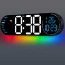 17.2 Inch Large Digital Wall Clock with 9 Color Changing Remote Control, Date Week Temperature, Auto Brightness Dimmer Big Clock Night Lights,Blue