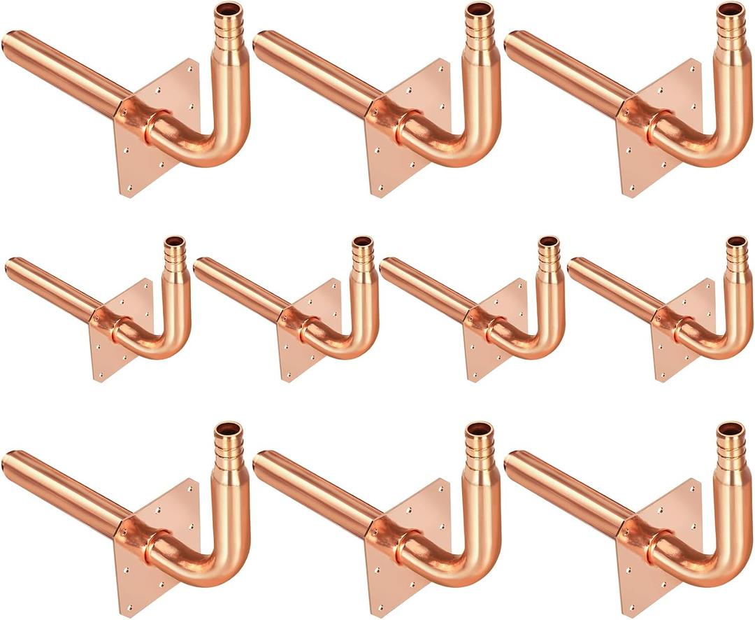 Pack of 10 Copper Stub Out Elbows with Wall Flange Stub Out 1/2-6inch Lengh- Easy to Install, Lead-Free-PEX-B,C Stub Out Accessories,Barb Crimp PEX-B Copper Stub Out Elbow with Wall Flange.