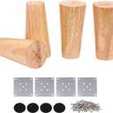4pcs Solid Wood Conical Furniture Feet 18x6x4cm Original Wood Color with Mounting Accessories