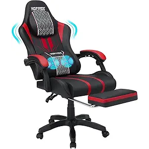 HOFFREE Gaming Chair Massage Big and Tall Video Game Chair for Adults 400lbs Computer Gaming Chair with Footrest for Heavy People Reclining Gaming Chairs Red and Black