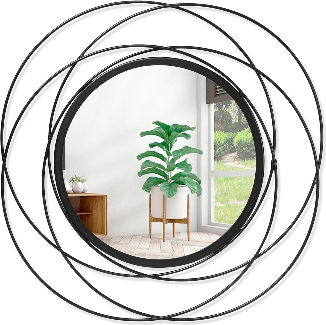 Black Circle Mirror Wall Decorative Metal Mirror Art Small Round Wall-Mounted Mirror Home Wall Decor for Bedroom Living Room Bathroom Entryway 16 x 16 (16"L x 16"W, Circle-black)