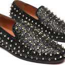 Men's Studded Loafers Spikes Rivets Luxury Dress Wedding Party Prom Shoes (8, Black Gold)