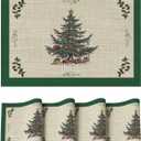 Artoid Mode Xmas Tree Gifts Vinyl Christmas Placemats Set of 4, 12x18 Inch Washable Plastic Non-Slip Woven Winter Table Mats for Party Kitchen Dining Decor (Green)