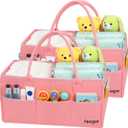 Feagar Baby Diaper Caddy Organizer, 15 Inch Large 2 Pack Set with 8 Pockets & 2 Dividers, Portable Nursery Storage Basket & Car Organizer for Changing Table, Travel (Pink)