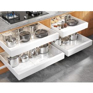 Seinloes 4 Pack Expandable (15.1"-26.3") Pull Out Cabinet Organizer 21" Deep With Raising Pad for Framed Cabinets,Upgrade 3 Slide Rails Slide Out Drawers,No Drill Roll Out Shelves Adhesive,White