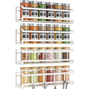 Bunoxea Spice Rack wall mounted 4 Pack, Space-Saving Spice Organizer for Spice Jars and Seasonings,Screw or Adhesive Hanging Spice Rack Organizer for Your Kitchen Cabinet,or Pantry Door,White