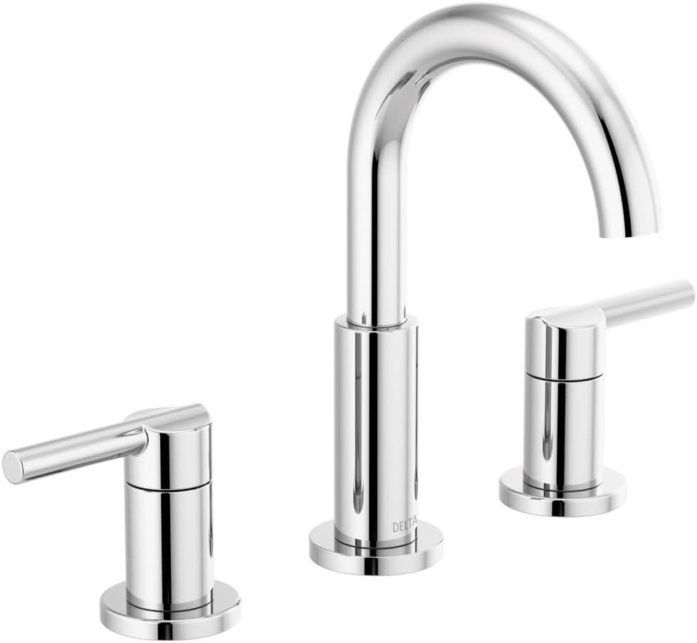 Delta Nicoli Chrome Faucet 3 Hole, 8 Inch Widespread Bathroom Sink Faucet for Vanity, Push-Pop Drain Assembly, Chrome 35749LF