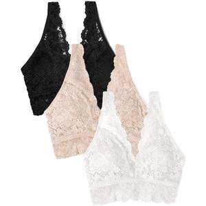 Smart & Sexy Women's Signature Lace Deep V Neck Wireless Bralette, Bralettes for Women with Support, Bralettes and Bralette Pack (Black, XXL)