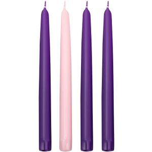 Advent Candle Set. Made in The USA Self Fitting End. Premium Hand Dipped Candles, Dripless, 4 Pack - 3 Purple, 1 Pink