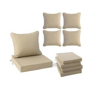 Summsun Outdoor Chair Cushions Set of 4, Faux Linen Patio Furniture Cushions, Water Resistant Backrest and Deep Seat Cushion Set with Straps, Removable Cover, Non-Slip Bottom, 22 x 22 Inch, Nature