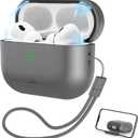 RFUNGUANGO for AirPods Pro 2nd Generation Protective Case, with Phone Holder Function, Magnetic Cover Lock, for AirPods Pro 2nd/1st Generation Full Drop-Proof Protective Case with Lanyard, Grey