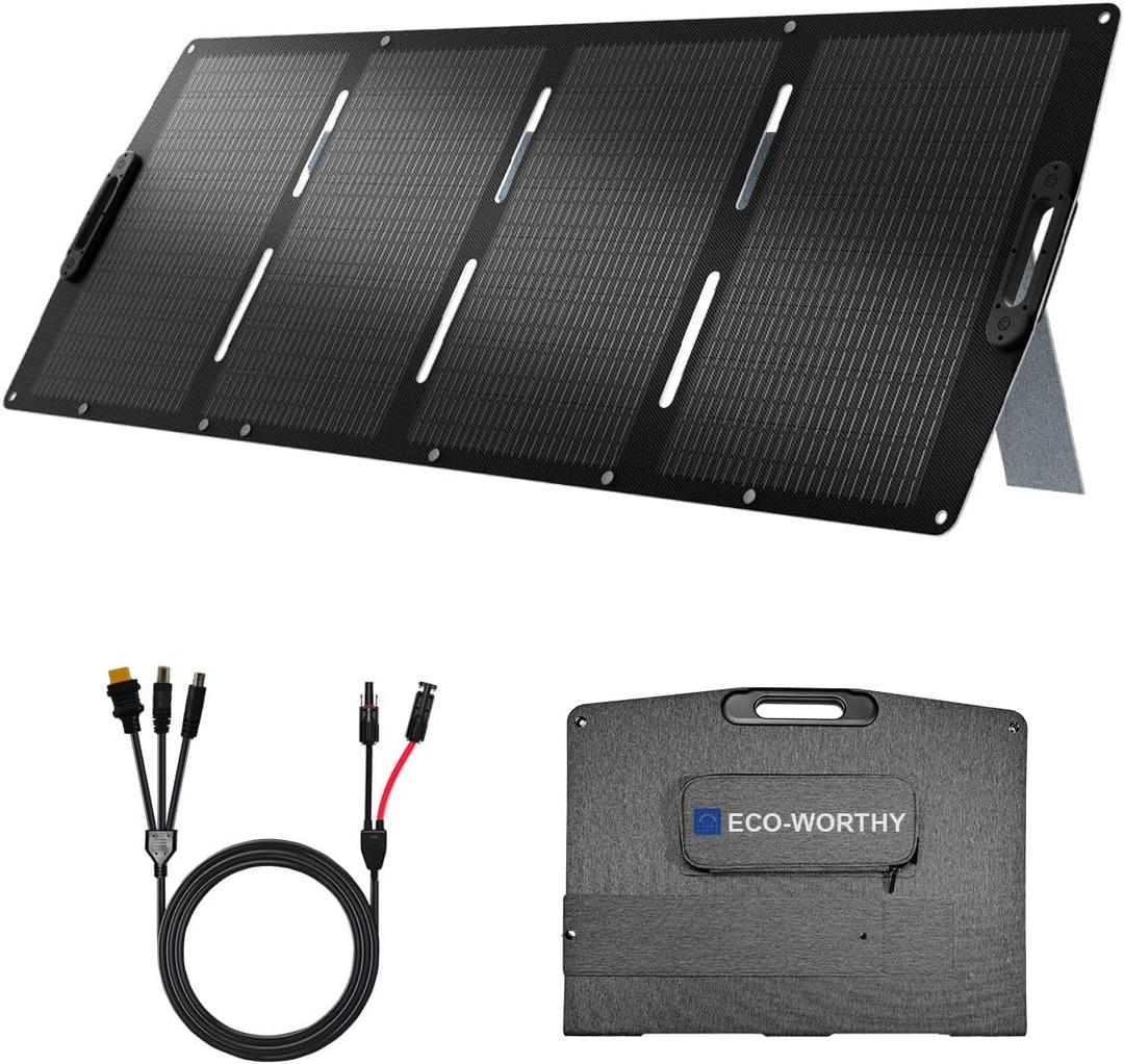 ECO-WORTHY 200W Portable Solar Panel for Power Stations,IP65 Waterproof & Lightweight with Adjustable Kickstand,23% High Efficiency Foldable Solar Panel for Outdoor RV Camping Off Grid Emergency