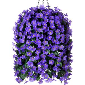 Artificial Fake Outdoor Hanging Flowers Plants Basket for Outside Porch Decoration, Fake Silk UV Resistant Look Real Purple Orchid Traing Vines for Home Balcony Yard Patio Garden Decor
