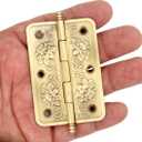 6 PCs Embossed Brass Hinges - Decorative Flap Hinges with Flower Patterns for Wooden Chest Trunk Cabinet Cupboard, Plate Length 2.6" (65 mm)