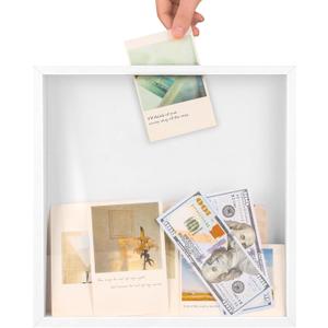 12x12 Traveler Adventure Shadow Box Frame Memory Box for Keepsakes Top Loading Shadow Keepsake Box with Slot for Concert Travel Ticket Stub Memory Wine Bottle Caps Shells Stamps, Creative Travel Gift (White)