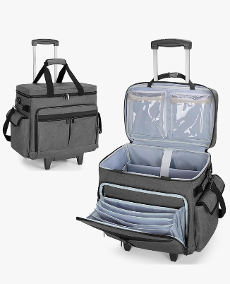 Rolling Teacher Bag with Expandable File Pocket and Detachable Trolley, Teacher Tote Bag with Wheels for up to 15.6 Inches Laptop (Patented Design) (Grey)