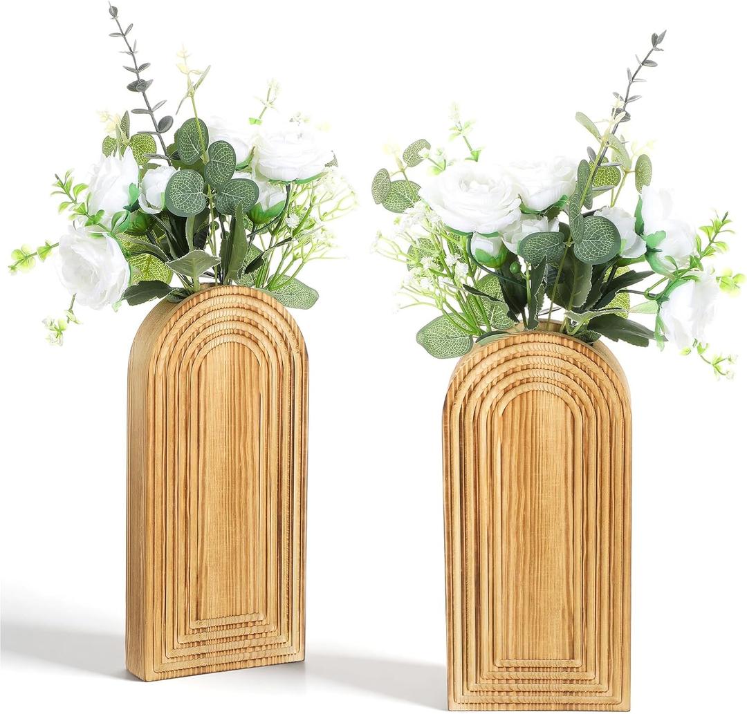 2 Pack Wood Wall Planter Vase,Wall Vases for Flowers Boho Walls Decor Wooden Vases Mounted Wooden Planters Holder Walls Plant for Living Room, Bedroom, Bathroom-11.75X5.45 Inches