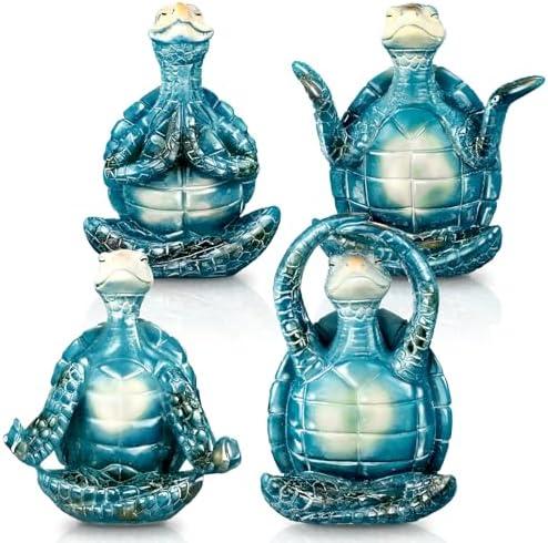 Briwooody 4 Pcs Sea Turtle Meditation Yoga Decor Office Beach Zen Room Decor Sea Turtles Yoga Figurines Coastal Ocean Beachy Bathroom Turtle Gifts for Women Yogis Home Office Decorations(Fashion)