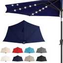 9ft Solar Half Umbrellas Outdoor - LED Half Patio Umbrella with 25 Lights, UV Protection Waterprool, Half Round Umbrella for Wall Balcony, Pool, Porch, Garden, Deck, Backyard, Navy Blue