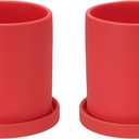 PATIKIL 4.3 Inch Ceramic Plant Pots, 2 Pack Modern Flower Planters with Drainage Holes and Tray for Decorate Home Indoor Plants Succulent Herb, Red