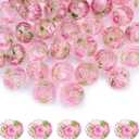 60 PCS Colorful Floral Lampwork Beads 10mm Gold Sand Faceted Glass Round Loose Beads for DIY Bracelet Necklace Earring Jewelry Making Supplies (Pink)