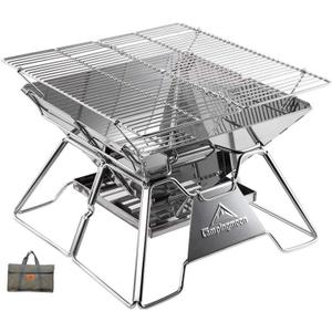CAMPINGMOON Portable Campfire BBQ Grill 14 Inch Stainless Steel Folding Fire Pit Wood Burning Adjustable Height Outdoor Cooking RV Camping Carry Bag MT-2