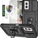AYMECL for G Power 2024 Case with Slide Camera Cover & [2 Packs] Explosion-Proof flim,Built-in 360 Rotate Ring Stand Cover Case for Motorola Moto G Power 5G 2024 6.7 inch-Black