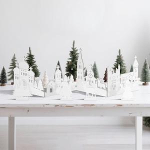 Christmas Centerpieces for Tables - 5 Pcs Wooden Christmas Table Decor with Foldable Church, Santa, Snowman, Reindeer, Tree for Mantel, Shelf, Xmas Tabletop Decorations (White)