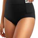 Tempt Me Women's High Waisted Bikini Bottom Full Coverage Tummy Control Swimsuit Bottom with Pockets (Black, XS)
