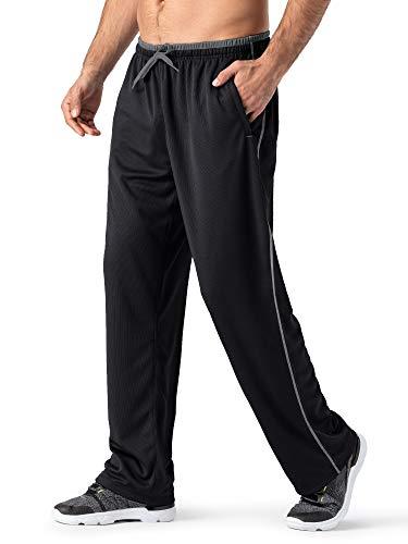 MAGNIVIT Men's Mesh Warm-Up Sweatpants Open Bottom Lightweight Athletic Jogger Pants Black/Grey