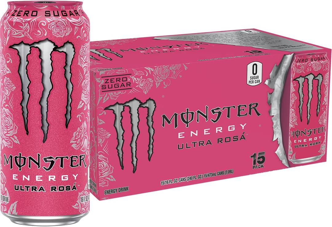 Monster Energy Ultra Rosa, Sugar Free Energy Drink, 16 Ounce | Pack of 15 (EXP 08/23/26)