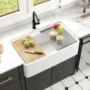 DeerValley White Farmhouse Sink Workstation 33 Inch Fireclay Apron Front Farm Sinks Single Bowl Heavy Duty Deep Drop-in Undermount Sink with Workstation Accessories