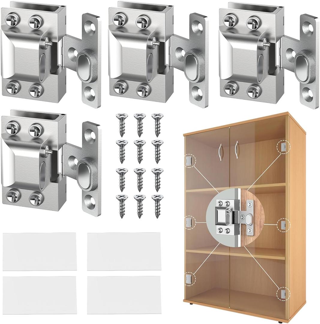 Glass Cabinet Door Hinges, 304 Stainless Steel, Hydraulic Soft Close, Magnetic Latch,Door Hinge for 4-9mm Thickness, Durable (4PCS-Glass Door Hinges-Silver)