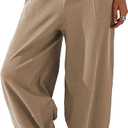 Himosyber Women Cotton Pants Wide Leg Pants Casual Loose Baggy Elastic Waist Beach Palazzo Harem Pants (Brown, M)