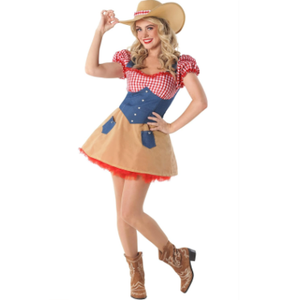 fun shack Women's Cowboy Costume Denim Dress Hat Halloween Cowgirl Outfit Western, XL