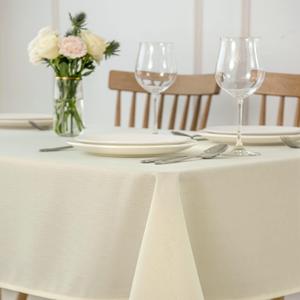 maxmill Square Tablecloth Water Resistance Antiwrinkle Spill Proof Linen Looking Texture Table Cloth, Decorative Fabric Table Cover for Banquet Parties Event Holiday Dinner, 70 x 70 Inch, Ivory